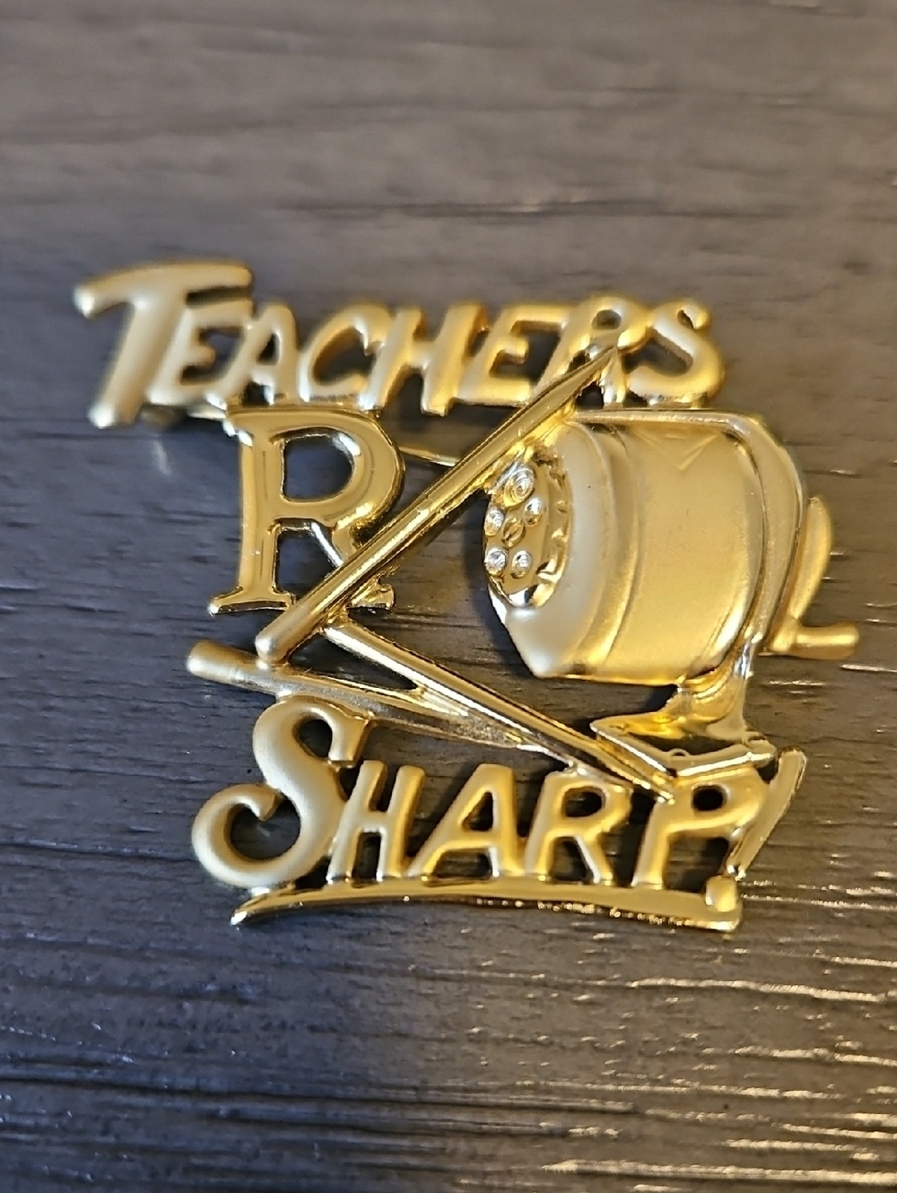 Vintage 80s AJC Brooche Teachers R Sharp Gold Tone EUC Gift Lapel Art